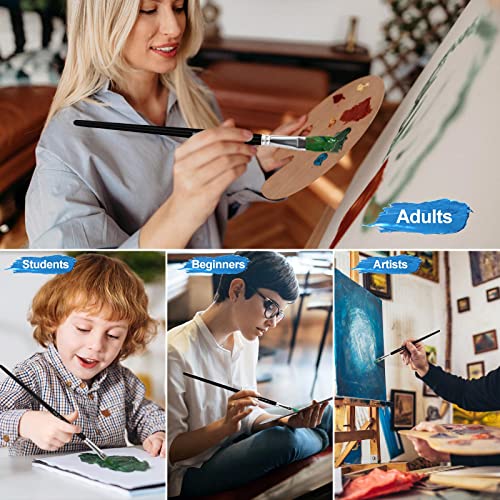 Acrylic Oil Watercolor Paint Brush Set, 9pcs Flat Paintbrushes for Art Painting, 100% Natural White Hog Bristle Artist Paint Brushes for Kids Students Adults (Black Handle)