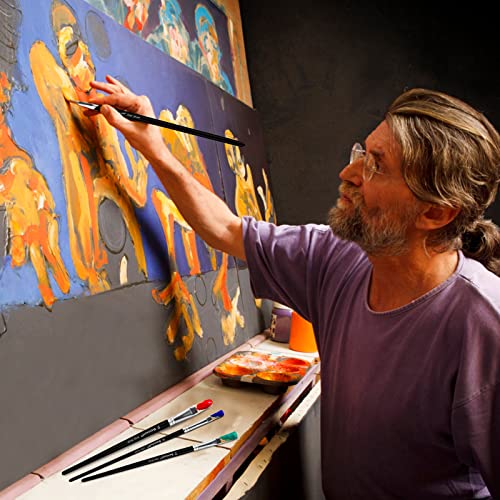 Acrylic Oil Watercolor Paint Brush Set, 9pcs Flat Paintbrushes for Art Painting, 100% Natural White Hog Bristle Artist Paint Brushes for Kids Students Adults (Black Handle)