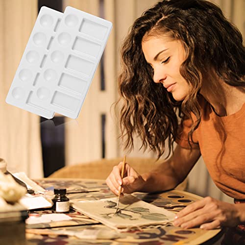 kuou 2 PCS Paint Palette, Rectangular MiXing Tray 10 Well Flat Gouache Wet Palette for Watercolor Oil Art Painting,White,30X20X2.7