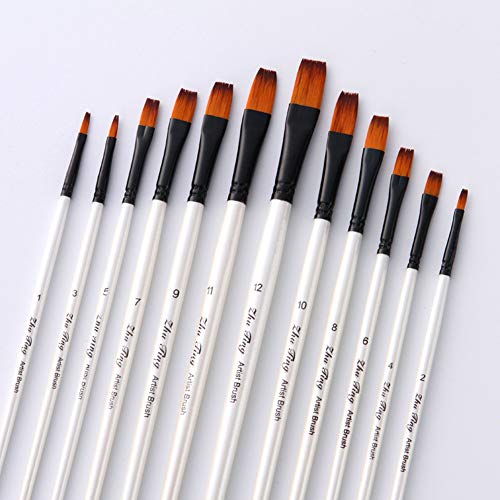 Paint Brush Set Artist Painting Brushes for Art Painting for Watercolors,Acrylics,Inks,Gouache,Oil and Tempera (12pcs Pearl White Flat Head Brush Set)