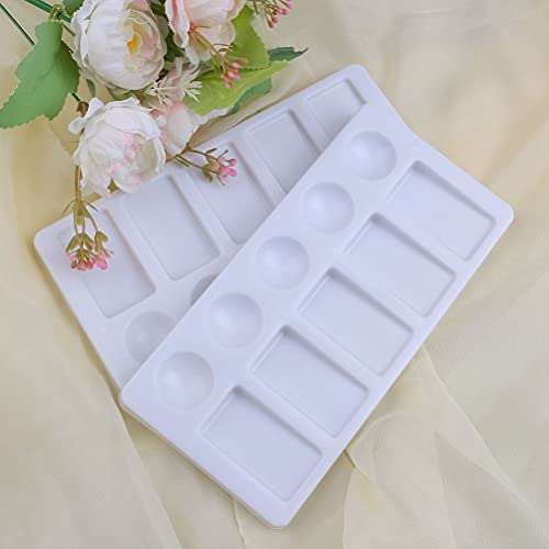 kuou 2 PCS Paint Palette, Rectangular MiXing Tray 10 Well Flat Gouache Wet Palette for Watercolor Oil Art Painting,White,30X20X2.7