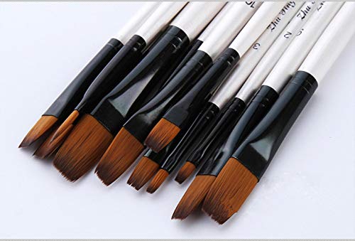Paint Brush Set Artist Painting Brushes for Art Painting for Watercolors,Acrylics,Inks,Gouache,Oil and Tempera (12pcs Pearl White Flat Head Brush Set)