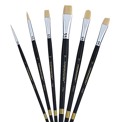 Transon Paint Brush Set 6pcs Art Painting Synthetic Bristle for Acrylic Watercolor Gouache Oil Leather Canvas and Face Painting