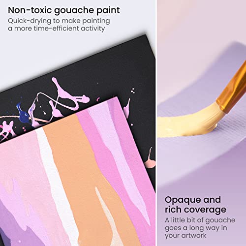ARTEZA Gouache Paint, 12 Colours, Pastel Tones, 144-ml Tubes, Opaque Water-Based Paint for Canvas and Paper, Art Supplies for Professionals and Students