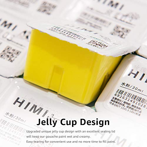 HIMI Gouache Paint Set, 24 Colours x 30ml with 3 Brushes & a Palette, Unique Jelly Cup Design, Non-Toxic, Guache Paint for Canvas Watercolour Paper - Perfect for Beginners, Students, Artists(Green)
