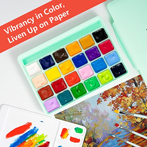 HIMI Gouache Paint Set,HIMI Gouache Painting,Paint Set,24 Colors x 30ml/1oz with 3 Brushes & a Palette, Unique Jelly Cup Design, Non-Toxic, Perfect for Beginners,Artists, Students, Newbie (Green)
