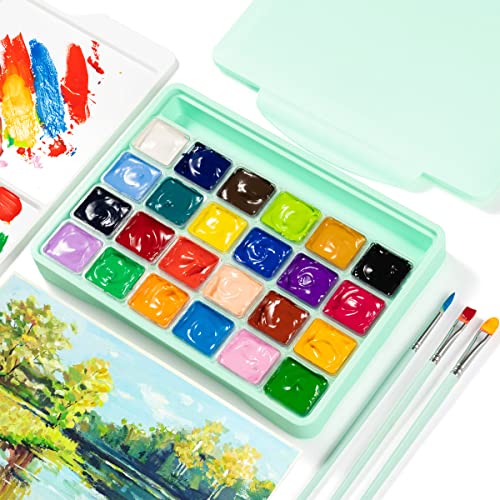 HIMI Gouache Paint Set,HIMI Gouache Painting,Paint Set,24 Colors x 30ml/1oz with 3 Brushes & a Palette, Unique Jelly Cup Design, Non-Toxic, Perfect for Beginners,Artists, Students, Newbie (Green)