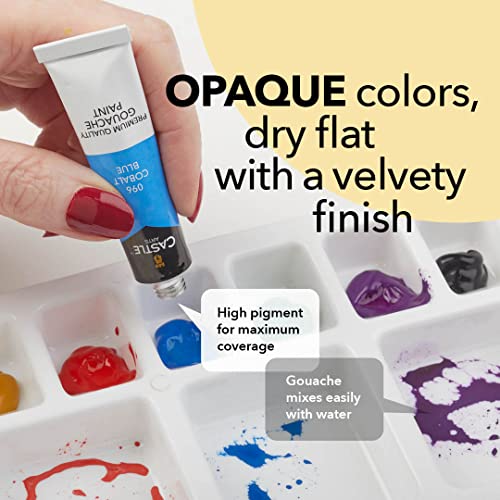 Castle Art Supplies Gouache Paints Set | 24 x 12ml Brilliant, Opaque, Water-Based Colours | Versatile, Easy to Use for Adult Artists, Beginners, Professionals | In Strong, Neat Presentation Box