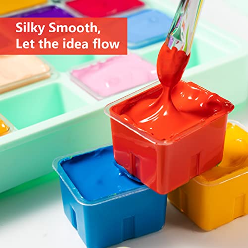 HIMI Gouache Paint Set,HIMI Gouache Painting,Paint Set,24 Colors x 30ml/1oz with 3 Brushes & a Palette, Unique Jelly Cup Design, Non-Toxic, Perfect for Beginners,Artists, Students, Newbie (Green)