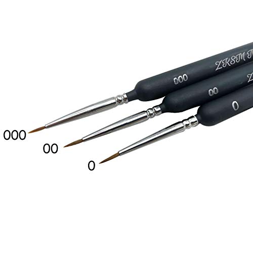 ZKSM 9pcs Detail Paint Brush Set Fine Miniature Artist Painting Brushes with 0, 00, 000 Size Drawing Brushes for Paintings Art Acrylic Watercolor Oil Nail Art