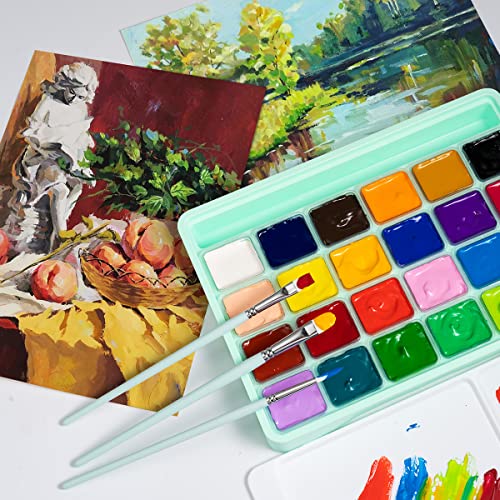 HIMI Gouache Paint Set,HIMI Gouache Painting,Paint Set,24 Colors x 30ml/1oz with 3 Brushes & a Palette, Unique Jelly Cup Design, Non-Toxic, Perfect for Beginners,Artists, Students, Newbie (Green)
