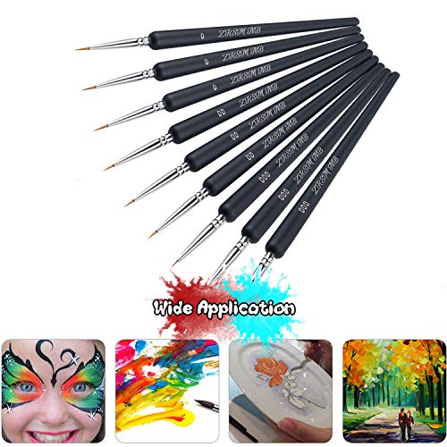 ZKSM 9pcs Detail Paint Brush Set Fine Miniature Artist Painting Brushes with 0, 00, 000 Size Drawing Brushes for Paintings Art Acrylic Watercolor Oil Nail Art