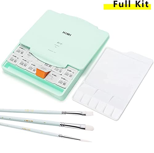 HIMI Gouache Paint Set,HIMI Gouache Painting,Paint Set,24 Colors x 30ml/1oz with 3 Brushes & a Palette, Unique Jelly Cup Design, Non-Toxic, Perfect for Beginners,Artists, Students, Newbie (Green)