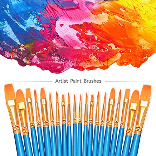 BOSOBO Paint Brushes Set, 2 Pack 20 Pcs Round Pointed Tip Paintbrushes Nylon Hair Artist Acrylic Paint Brushes for Acrylic Oil Watercolor, Face Nail Art, Miniature Detailing & Rock Painting, Blue