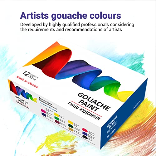 7 Artists Premium Gouache Paint Set 12 x 40 ml For Art and Painting - Gouache Paints For Artists, Adults and Children | Gouache Set | Gouache Paint