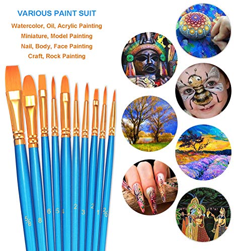 BOSOBO Paint Brushes Set, 2 Pack 20 Pcs Round Pointed Tip Paintbrushes Nylon Hair Artist Acrylic Paint Brushes for Acrylic Oil Watercolor, Face Nail Art, Miniature Detailing & Rock Painting, Blue