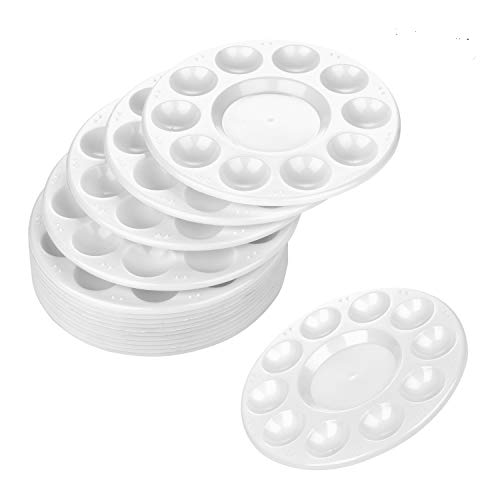 CENTSTAR 15 Pcs Round Paint Tray Palettes Plastic for Acrylic Oil Watercolor Craft DIY Art Painting Palettes, White (15 PCS)
