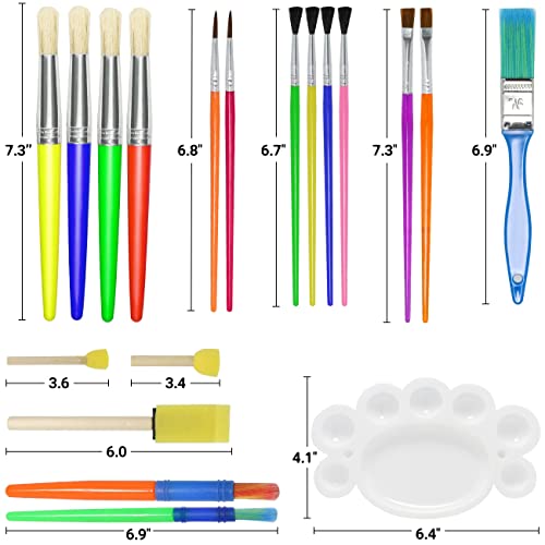 Jiosdo Kids Paint Brushes, 19Pcs Childrens Painting Brushes Set with Paint Palettes, Colorful Paint Brushes for Children Toddlers Beginners, Art Paint Brushes for Watercolor, Oil, Acrylic, Face