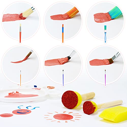 Jiosdo Kids Paint Brushes, 19Pcs Childrens Painting Brushes Set with Paint Palettes, Colorful Paint Brushes for Children Toddlers Beginners, Art Paint Brushes for Watercolor, Oil, Acrylic, Face