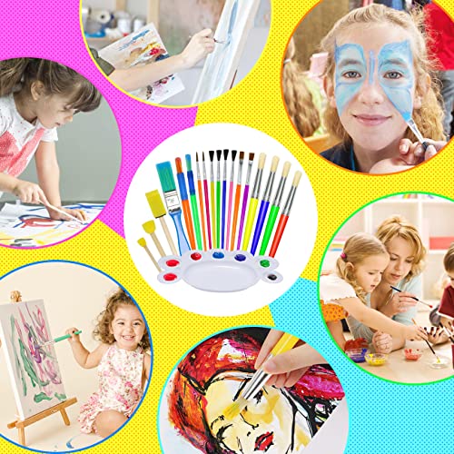 Jiosdo Kids Paint Brushes, 19Pcs Childrens Painting Brushes Set with Paint Palettes, Colorful Paint Brushes for Children Toddlers Beginners, Art Paint Brushes for Watercolor, Oil, Acrylic, Face