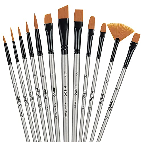 Koogel Art Paintbrush Set, 12PCS Professionals Paint Brushes Wood Handles Assorted Silver Painting Brushes for Watercolor Acrylic Oil Face Nails Painting