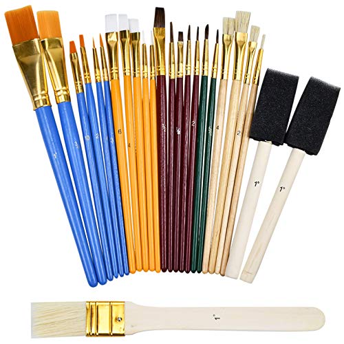 Paint Brush Set 25Pcs All Purpose Paintbrush Sets Paint Accessories with Sponge Foam Paint Brushes for Acrylic Painting,Watercolor,Oil Canvas Boards Adult Kids Artist Drawing Arts Crafts Supplies