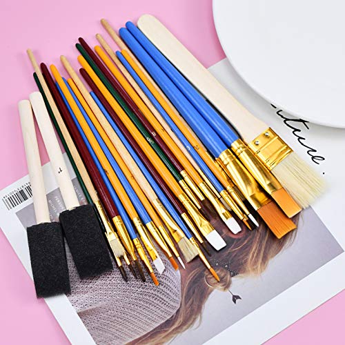Paint Brush Set 25Pcs All Purpose Paintbrush Sets Paint Accessories with Sponge Foam Paint Brushes for Acrylic Painting,Watercolor,Oil Canvas Boards Adult Kids Artist Drawing Arts Crafts Supplies