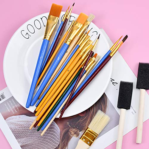 Paint Brush Set 25Pcs All Purpose Paintbrush Sets Paint Accessories with Sponge Foam Paint Brushes for Acrylic Painting,Watercolor,Oil Canvas Boards Adult Kids Artist Drawing Arts Crafts Supplies