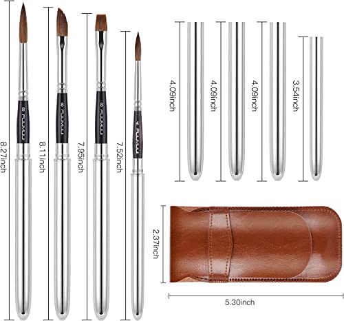 Kolinsky Travel Watercolor Brushes Sable Hair Round Watercolor Paint Brush 4Pcs Travel Brushes Set Portable Compact Artist Brushes with Pocket for Art Painting, Gouache, Acrylic Painting Oil Painting