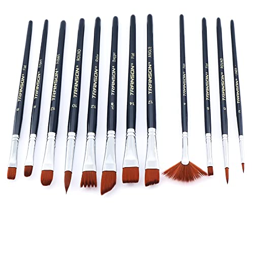 Transon 12pcs Professional Paint Brush Set for Acrylic Watercolor Gouache Ink Rock Craft Face Painting