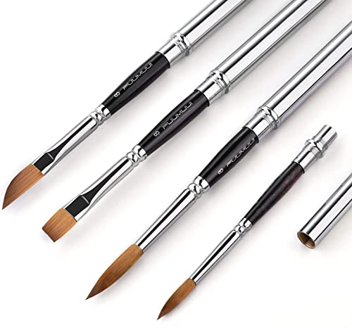 Kolinsky Travel Watercolor Brushes Sable Hair Round Watercolor Paint Brush 4Pcs Travel Brushes Set Portable Compact Artist Brushes with Pocket for Art Painting, Gouache, Acrylic Painting Oil Painting