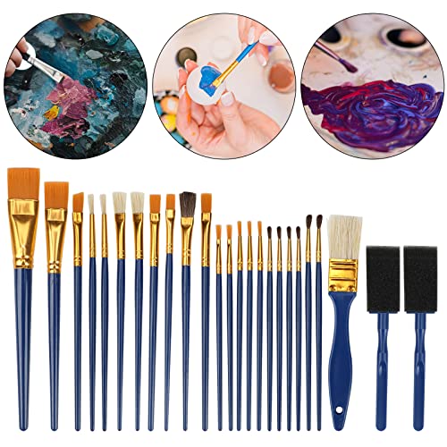 Halobios 25 PCS Paint Brushes Set Acrylic Painting Brushes Professional Watercolor Oil Painting Brush for Kids and Adults