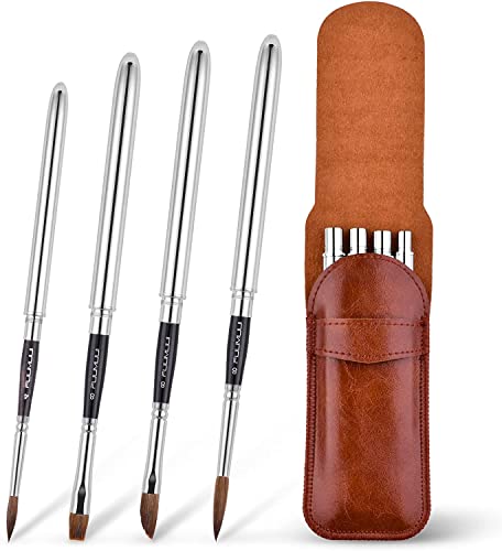 Kolinsky Travel Watercolor Brushes Sable Hair Round Watercolor Paint Brush 4Pcs Travel Brushes Set Portable Compact Artist Brushes with Pocket for Art Painting, Gouache, Acrylic Painting Oil Painting