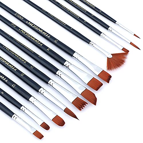 Transon 12pcs Professional Paint Brush Set for Acrylic Watercolor Gouache Ink Rock Craft Face Painting