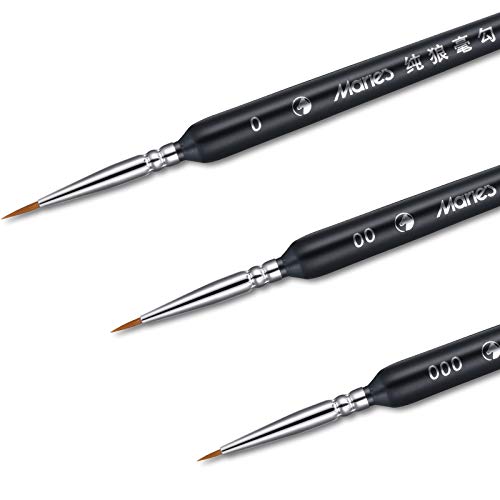 3 Pieces Fine Detail Brushes Watercolor Brushes Set Art Painting Miniature Brushes, 3 Different Sizes for Fine Detailing Art Painting Acrylic Nail Models, Oil Painting Tools