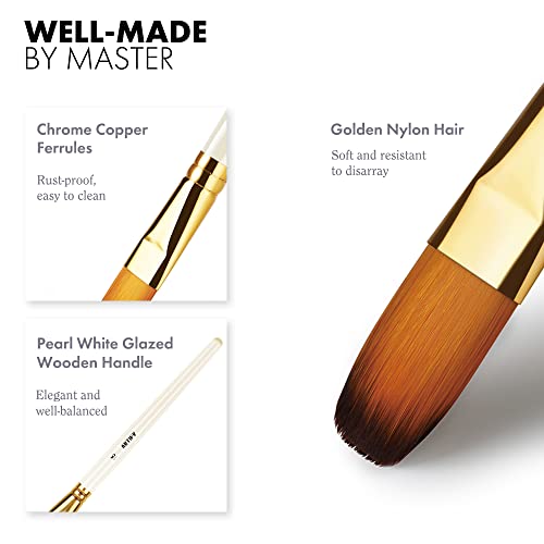 Artify 15 pcs Paint Brush Set for Acrylic Oil Watercolor Gouache Painting Includes Pop-up Carrying Case with Palette Knife and 2 Sponges, Pearl White