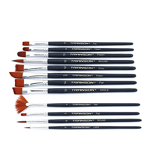 Transon 12pcs Professional Paint Brush Set for Acrylic Watercolor Gouache Ink Rock Craft Face Painting