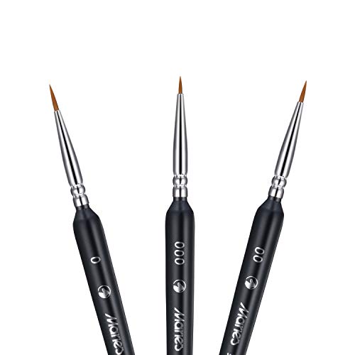 3 Pieces Fine Detail Brushes Watercolor Brushes Set Art Painting Miniature Brushes, 3 Different Sizes for Fine Detailing Art Painting Acrylic Nail Models, Oil Painting Tools