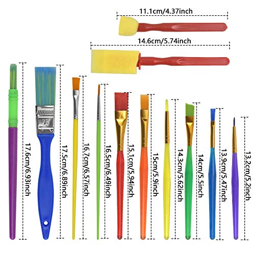Children's Paint Brushes,12 Pieces Kids Art Paint Brush Sponge Paint Brushes, Childrens Artist Paint Brushes Set for Watercolor, Oil, Acrylic, Face Painting