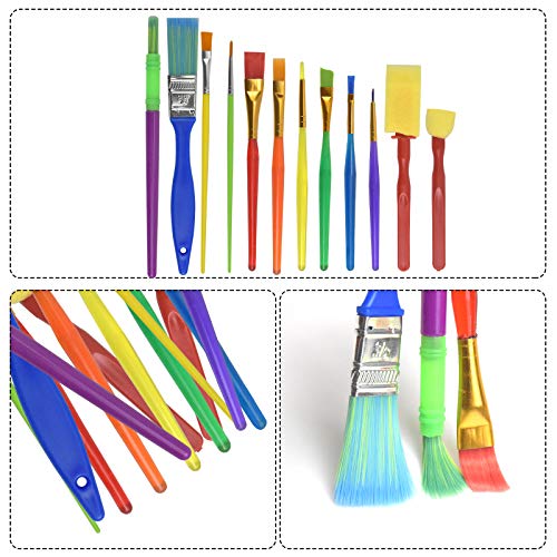 Children's Paint Brushes,12 Pieces Kids Art Paint Brush Sponge Paint Brushes, Childrens Artist Paint Brushes Set for Watercolor, Oil, Acrylic, Face Painting