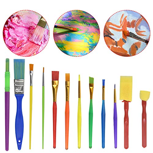 Children's Paint Brushes,12 Pieces Kids Art Paint Brush Sponge Paint Brushes, Childrens Artist Paint Brushes Set for Watercolor, Oil, Acrylic, Face Painting