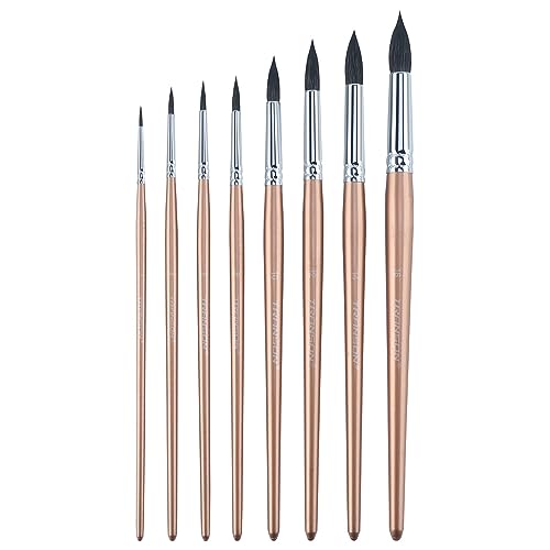 Transon Round Watercolor Detail Paint Brushes Goat Hair 8pcs for Watercolors,Acrylics,Inks,Gouache,Oil and Tempera
