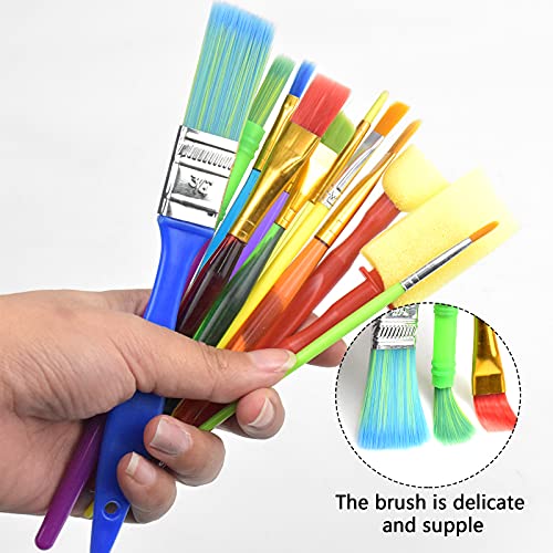 Children's Paint Brushes,12 Pieces Kids Art Paint Brush Sponge Paint Brushes, Childrens Artist Paint Brushes Set for Watercolor, Oil, Acrylic, Face Painting