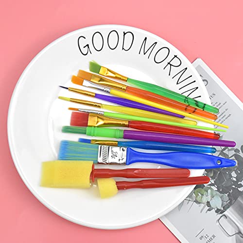 Children's Paint Brushes,12 Pieces Kids Art Paint Brush Sponge Paint Brushes, Childrens Artist Paint Brushes Set for Watercolor, Oil, Acrylic, Face Painting