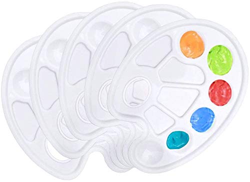 5 Pcs Paint Palette,Mixing Pallet 10 Well White Round Paint Palette with Thumb Hole for Watercolor Acrylic and Oil DIY Craft Professional Art Painting (23 x 17.2cm/9 x 6.7inch)