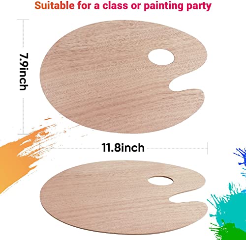 Wooden Paint Palette 2 pack, Oil Paint Palette Oval Shaped Wooden Painting Palette with Thumb Hole for Acrylic Watercolor Oil Paint DIY Art Craft Painting