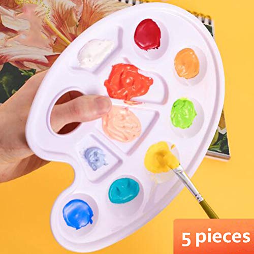 5 Pcs Paint Palette,Mixing Pallet 10 Well White Round Paint Palette with Thumb Hole for Watercolor Acrylic and Oil DIY Craft Professional Art Painting (23 x 17.2cm/9 x 6.7inch)