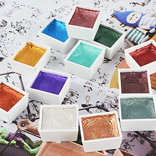12 Colors Watercolour Paint Set, Professional Watercolor Kit, Metallic Glitter Art Supplies, Lightweight and Portable, Perfect for Artists, Students & Hobbyists