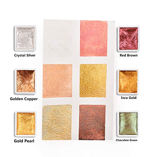 Csy Art Supplies Handmade Watercolours Paint Set - 6 Metallic Colors Half Pans Glitter Solid Water Colour- Metal Case Sparkle Pearlescent Watercolor For Artists, Students & Hobbyists
