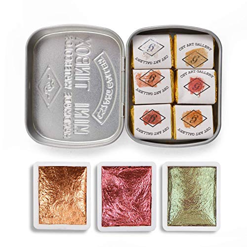 Csy Art Supplies Handmade Watercolours Paint Set - 6 Metallic Colors Half Pans Glitter Solid Water Colour- Metal Case Sparkle Pearlescent Watercolor For Artists, Students & Hobbyists